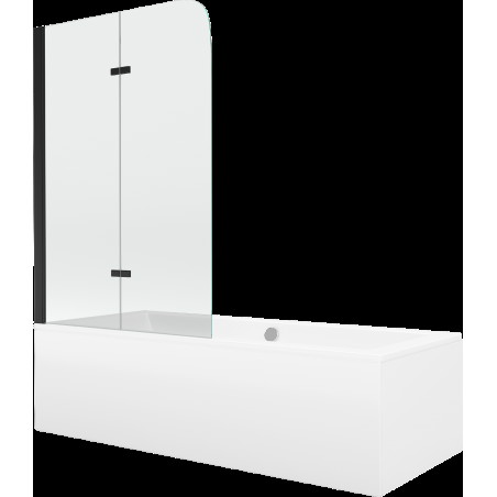 Mexen Cube cadă dreptunghiulară 170 x 80 cm cu panouri si paravan cu 2 aripi 80 cm, transparent, Neagră - 550517080X9008027000