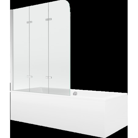 Mexen Cube cadă dreptunghiulară 170 x 80 cm cu panouri si paravan cu 3 aripi 120 cm, transparent, Crom - 550517080X9012030100