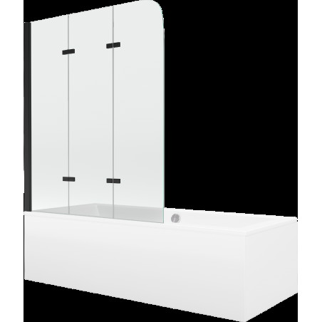 Mexen Cube cadă dreptunghiulară 170 x 80 cm cu panouri si paravan cu 3 aripi 120 cm, transparent, Neagră - 550517080X9012037000