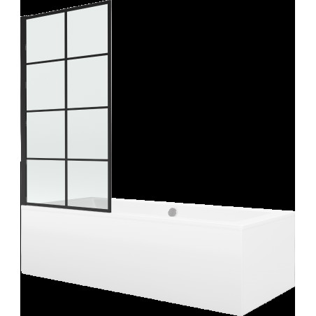 Mexen Cube cadă dreptunghiulară 170 x 80 cm cu panouri si paravan cu 1 aripă 80 cm, Model negru fix - 550517080X9308007077