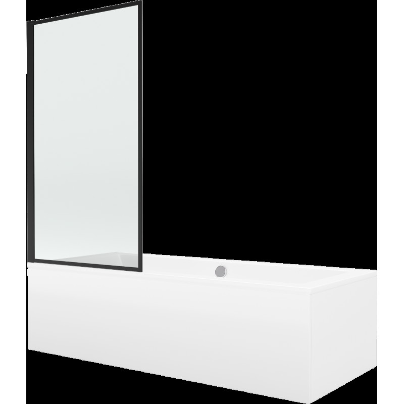 Mexen Cube cadă dreptunghiulară 170 x 80 cm cu panouri si paravan cu 1 aripă 80 cm, Model negru - 550517080X9308017070