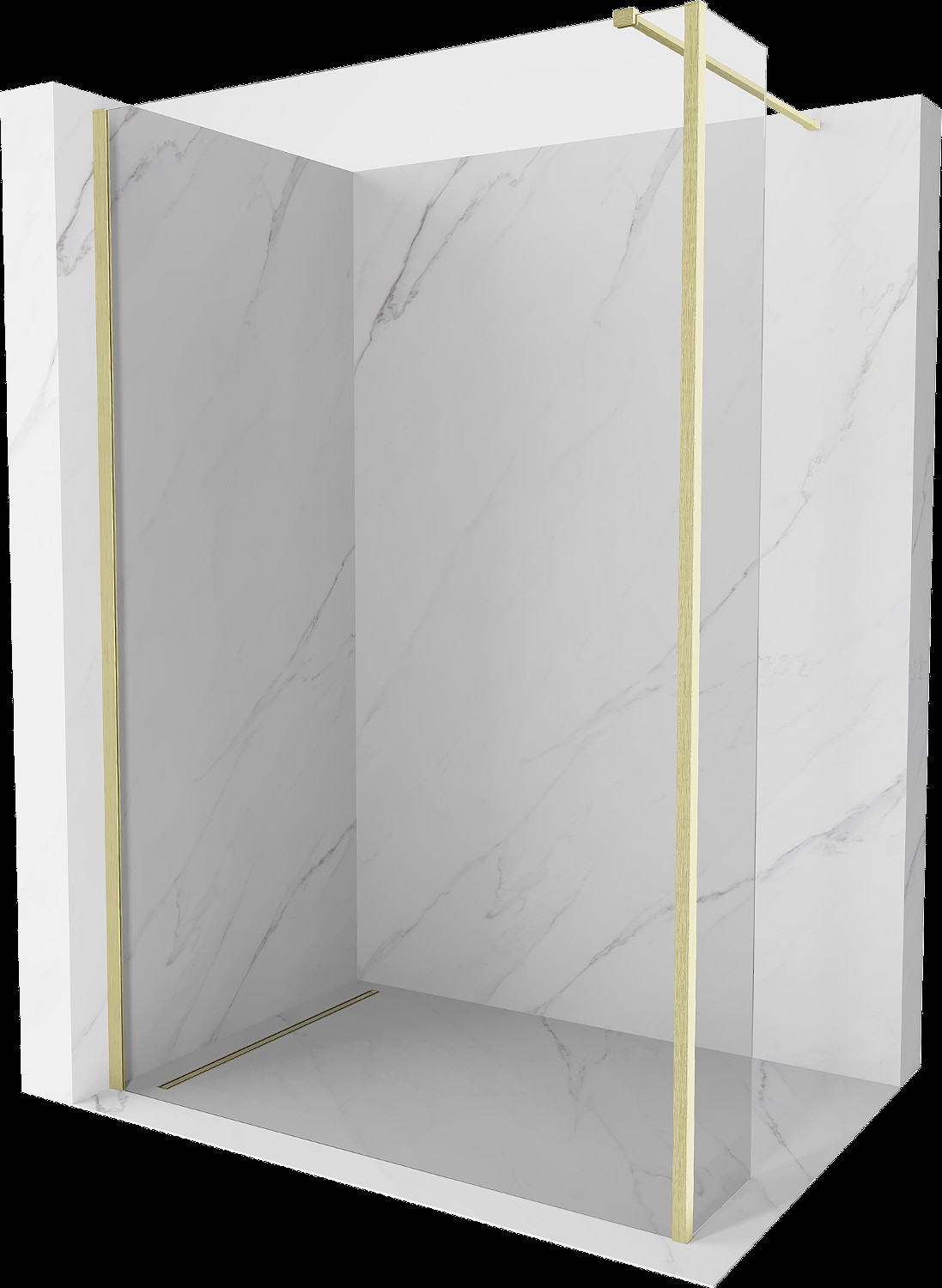 Mexen Kioto perete duș Walk-in 125 x 30 cm, transparent, aur periat - 800-125-212-55-00-030