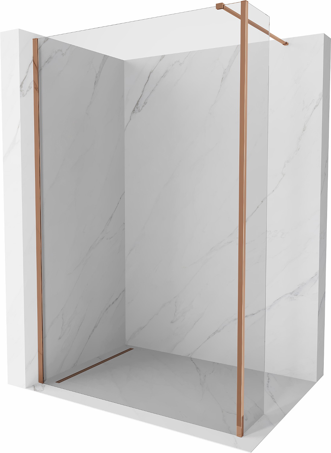 Mexen Kioto perete dus Walk-in 105 x 30 cm, transparent, aur roz - 800-105-212-60-00-030