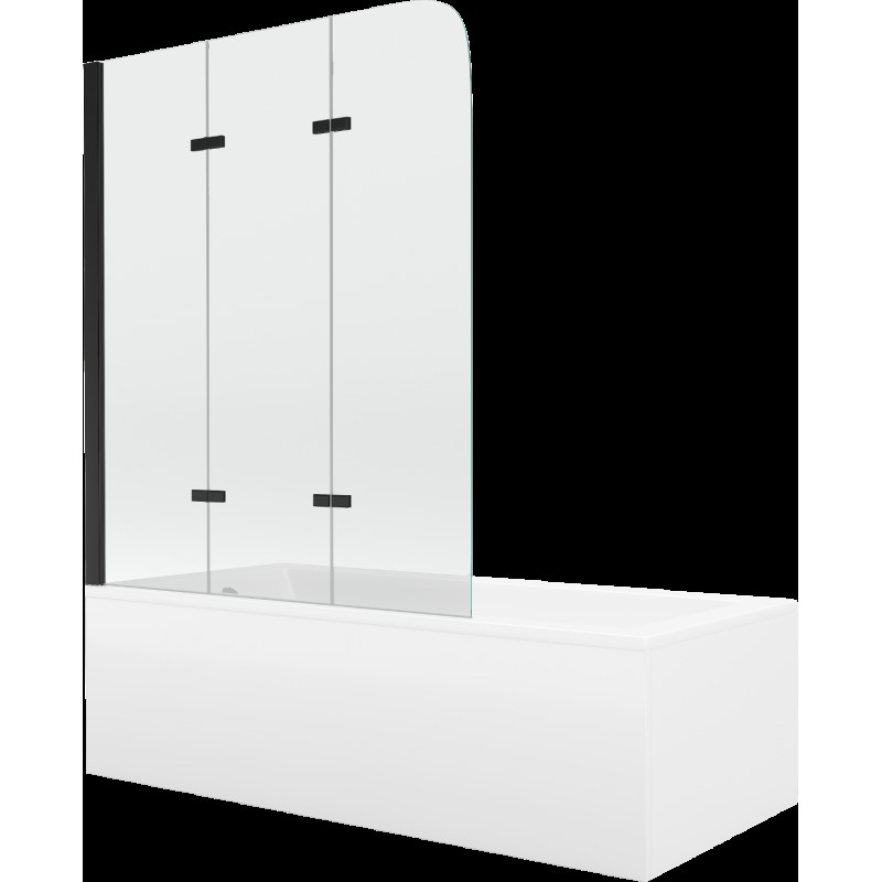 Mexen Cubik cadă dreptunghiulară 150 x 70 cm cu panouri si paravan cu 3 aripi 120 cm, transparent, Neagră - 550315070X9012037000