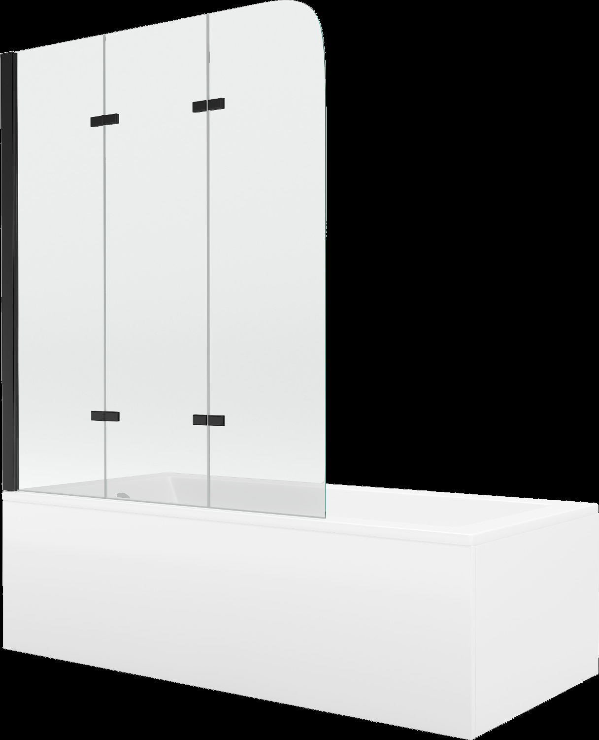 Mexen Cubik cadă dreptunghiulară 150 x 70 cm cu panouri si paravan cu 3 aripi 120 cm, transparent, Neagră - 550315070X9012037000