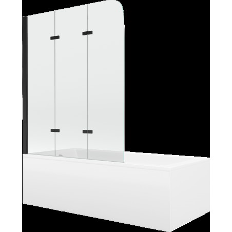 Mexen Cubik cadă dreptunghiulară 160 x 70 cm cu panouri si paravan cu 3 aripi 120 cm, transparent, Neagră - 550316070X9012037000