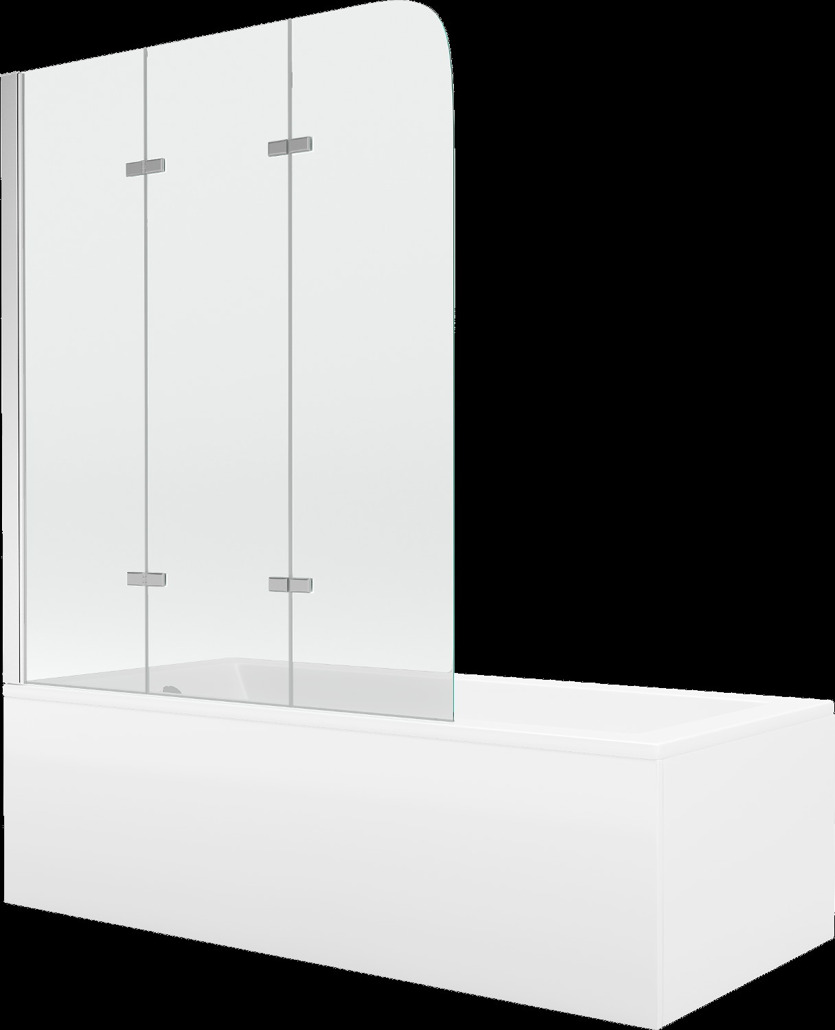 Mexen Cubik cadă dreptunghiulară 170 x 70 cm cu panouri si paravan cu 3 aripi 120 cm, transparent, Crom - 550317070X9012030100