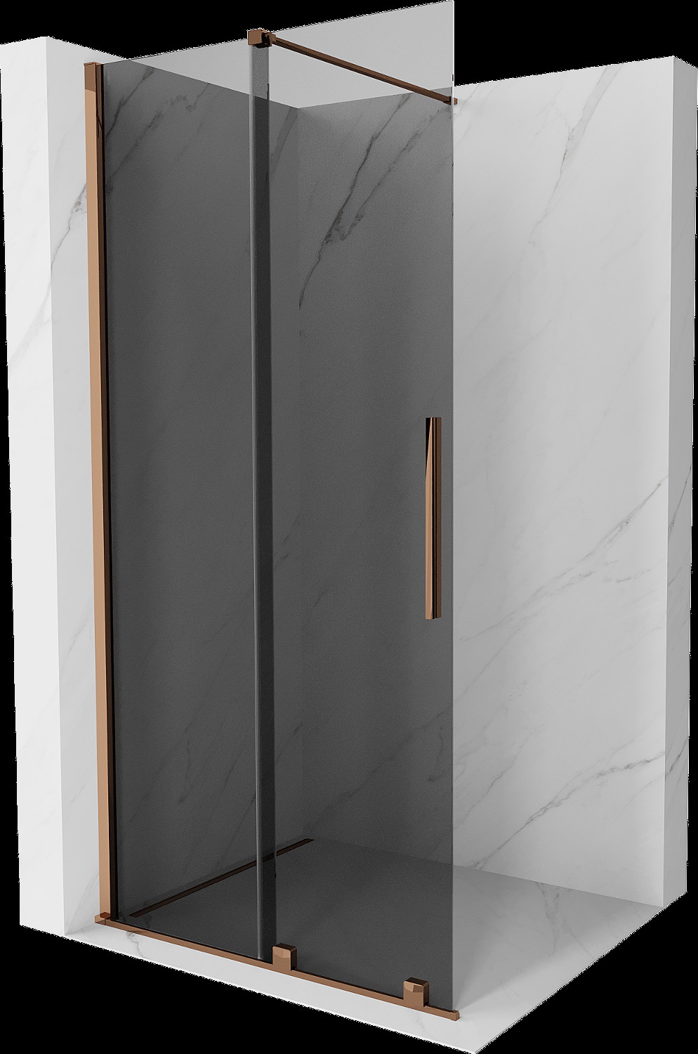 Mexen Velar paravan de duș rabatabil Walk-in 110 x 200 cm, grafit 8 mm, aur roz - 871-110-000-43-60