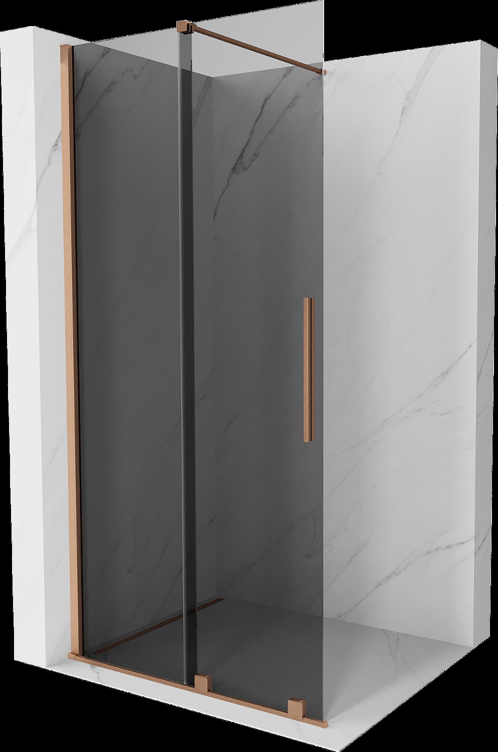 Mexen Velar perete duș glisant Walk-in 75 x 200 cm, grafit 8 mm, cupru periat - 871-075-000-43-65