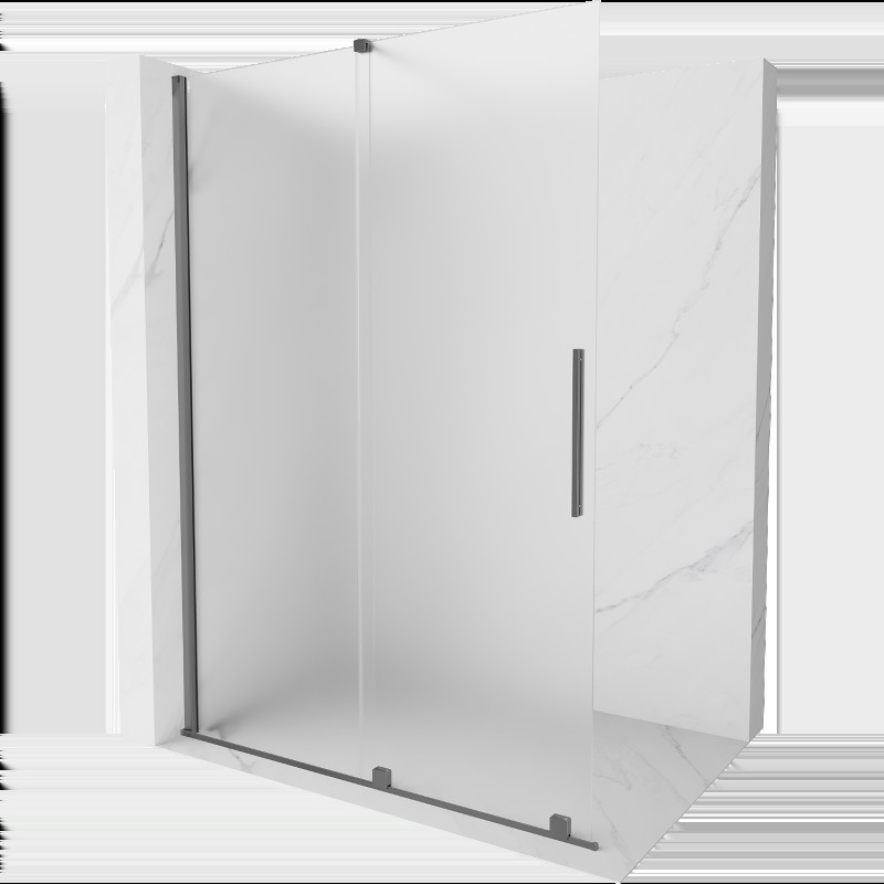 Mexen Velar perete duș glisant Walk-in 130 x 200 cm, sablat 8 mm, gun metal - 871-130-000-33-95