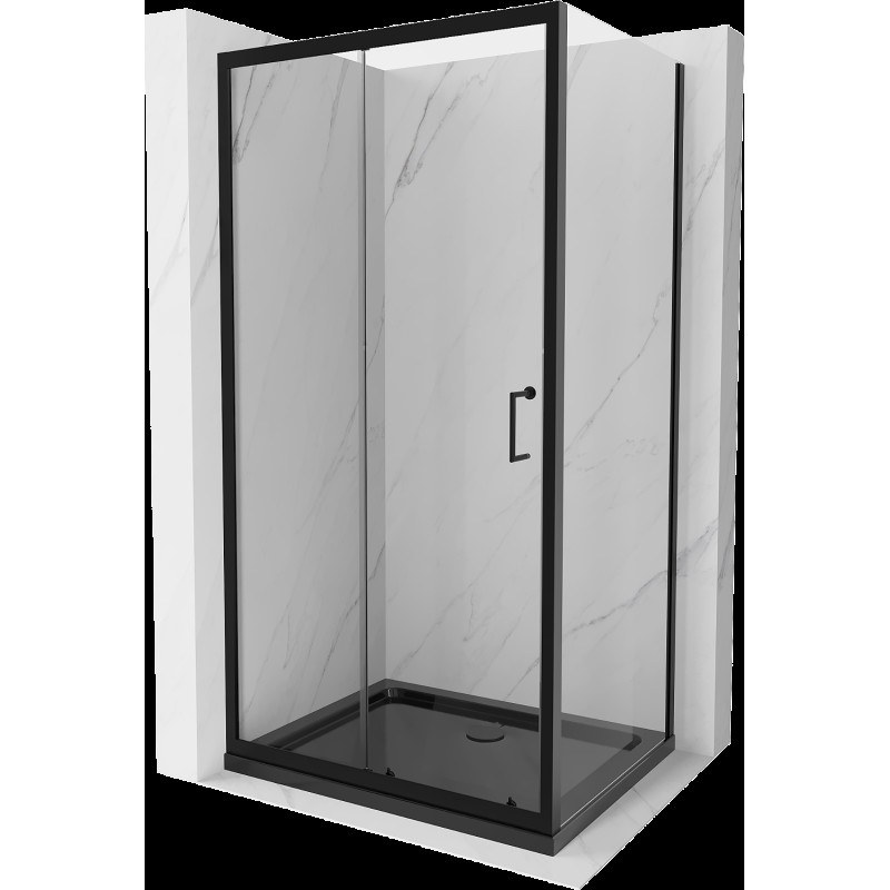 Mexen Apia cabină de duș extensibilă 130 x 90 cm, transparent, Neagră + cadă de duș Flat, Neagră - 840-130-090-70-00-4070B