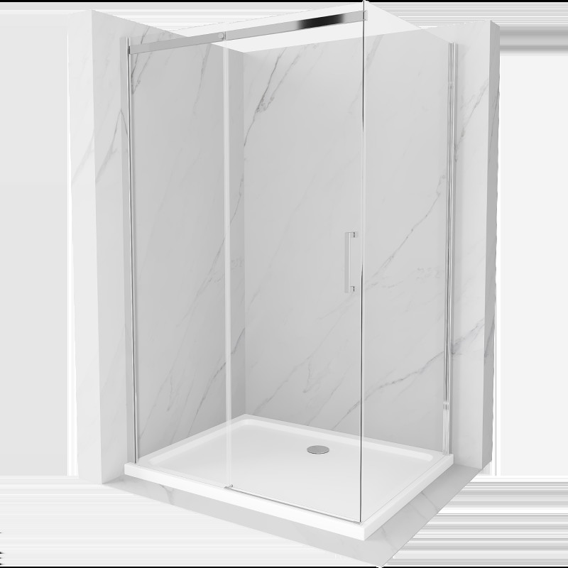 Mexen Omega cabină de duș extensibilă 100 x 70 cm, transparent, Crom + cadă de duș Flat - 825-100-070-01-00-4010