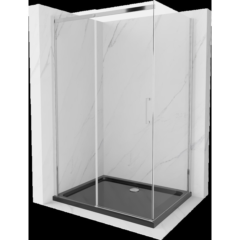 Mexen Omega cabină de duș extensibilă 100 x 90 cm, transparent, Crom + cadă de duș Flat, Neagră - 825-100-090-01-00-4070