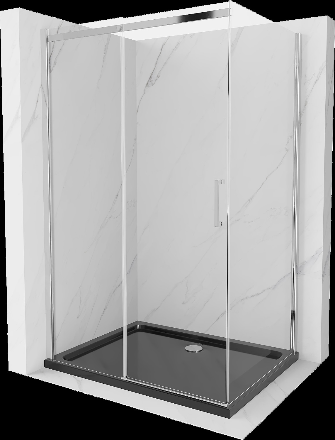 Mexen Omega cabină de duș extensibilă 100 x 90 cm, transparent, Crom + cadă de duș Flat, Neagră - 825-100-090-01-00-4070