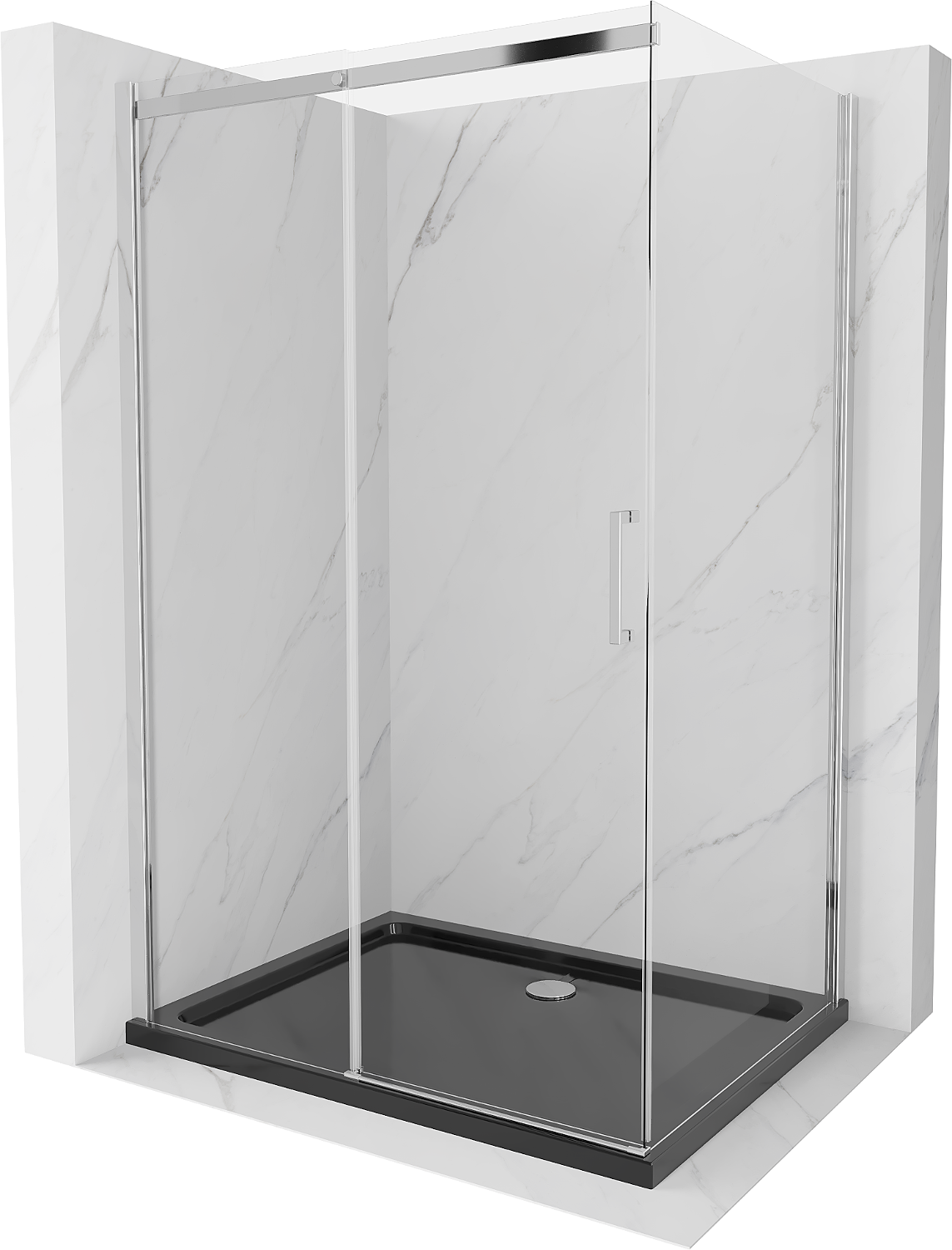 Mexen Omega cabină de duș extensibilă 120 x 80 cm, transparent, Crom + cadă de duș Flat, Neagră - 825-120-080-01-00-4070