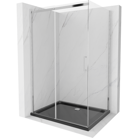 Mexen Omega cabină de duș extensibilă 120 x 90 cm, transparent, Crom + cadă de duș Flat, Neagră - 825-120-090-01-00-4070