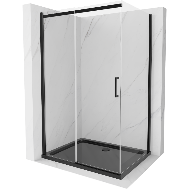 Mexen Omega cabină de duș extensibilă 120 x 80 cm, transparent, Neagră + cadă de duș Flat, Neagră - 825-120-080-70-00-4070B