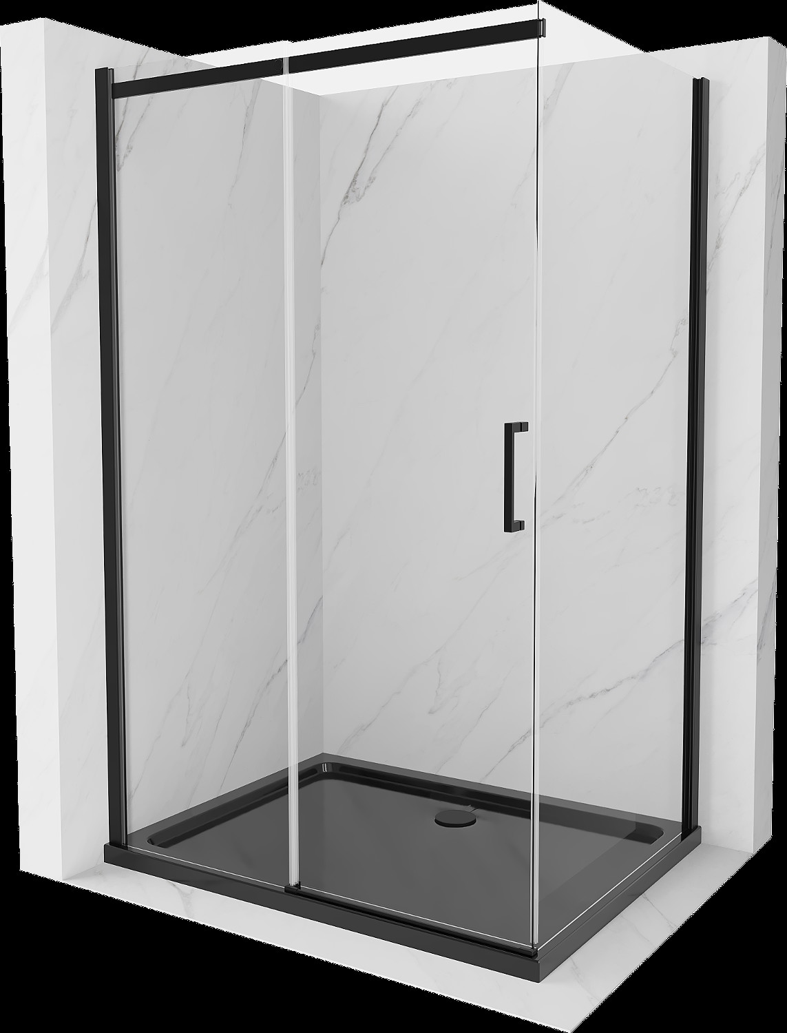 Mexen Omega cabină de duș extensibilă 120 x 80 cm, transparent, Neagră + cadă de duș Flat, Neagră - 825-120-080-70-00-4070B