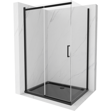 Mexen Omega cabină de duș extensibilă 120 x 90 cm, transparent, Neagră + cadă de duș Flat, Neagră - 825-120-090-70-00-4070B