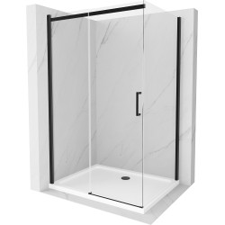 Mexen Omega cabină de duș extensibilă 100 x 80 cm, transparent, Neagră + cadă de duș Flat, Albă - 825-100-080-70-00-4010B