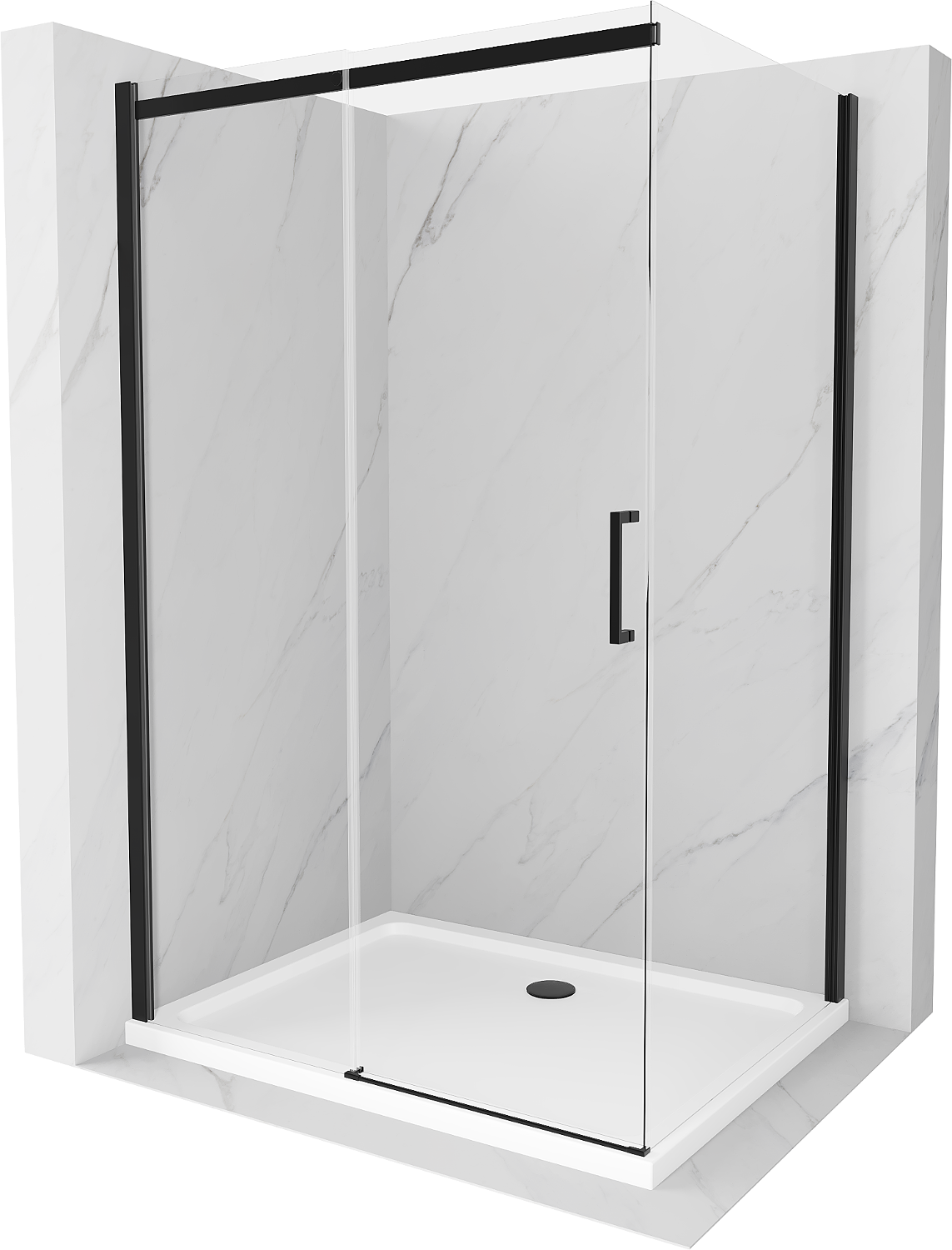 Mexen Omega cabină de duș extensibilă 100 x 90 cm, transparent, Neagră + cadă de duș Flat, Albă - 825-100-090-70-00-4010B