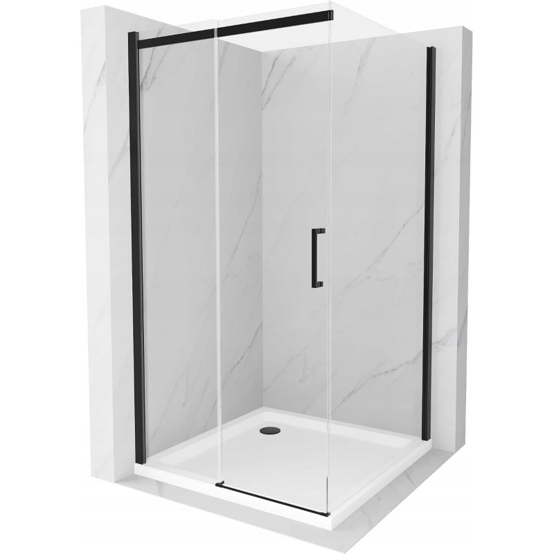 Mexen Omega cabină de duș extensibilă 100 x 100 cm, transparent, Neagră + cadă de duș Flat, Albă - 825-100-100-70-00-4010B