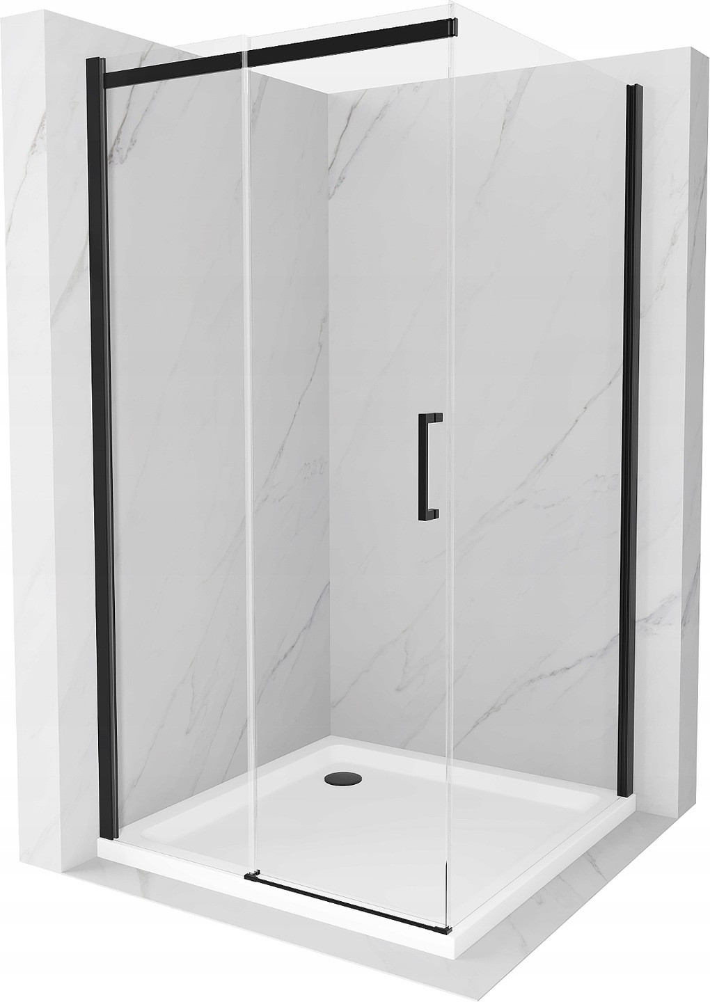 Mexen Omega cabină de duș extensibilă 100 x 100 cm, transparent, Neagră + cadă de duș Flat, Albă - 825-100-100-70-00-4010B