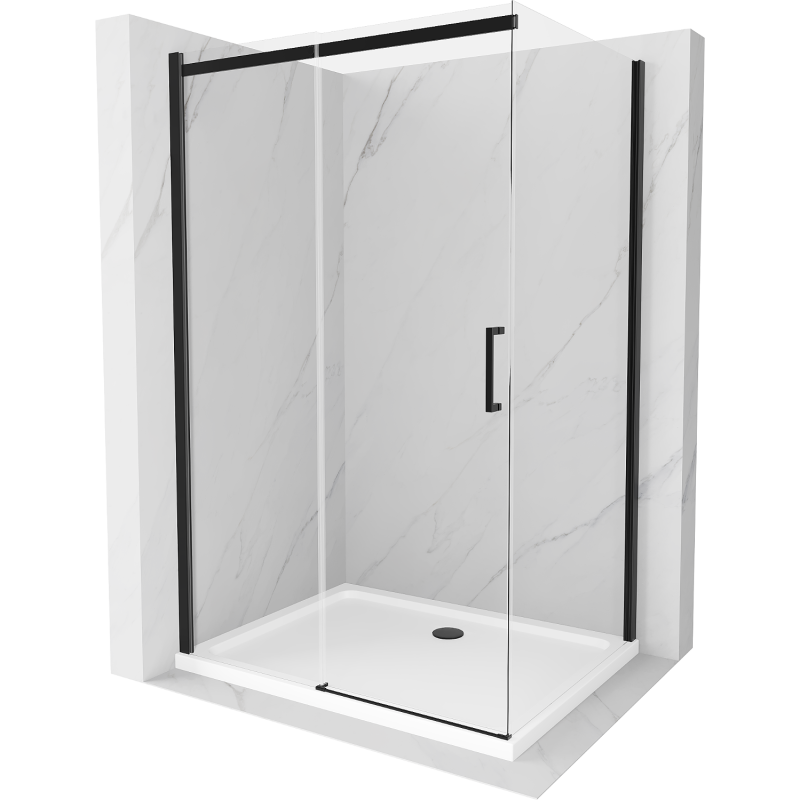 Mexen Omega cabină de duș extensibilă 130 x 90 cm, transparent, Neagră + cadă de duș Flat, Albă - 825-130-090-70-00-4010B