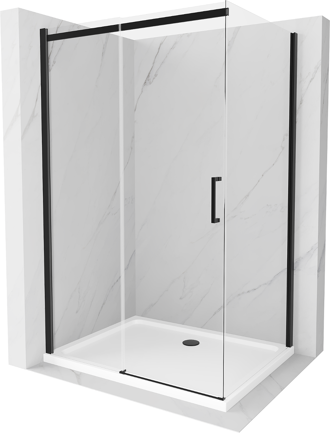 Mexen Omega cabină de duș extensibilă 130 x 90 cm, transparent, Neagră + cadă de duș Flat, Albă - 825-130-090-70-00-4010B