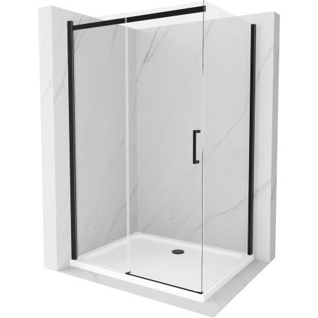 Mexen Omega cabină de duș extensibilă 140 x 100 cm, transparent, Neagră + cadă de duș Flat, Albă - 825-140-100-70-00-4010B