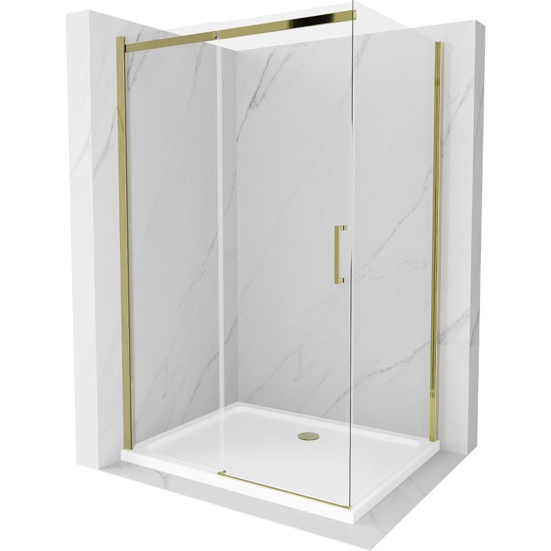 Mexen Omega cabină de duș extensibilă 100 x 70 cm, transparent, Aurie + cadă de duș Flat - 825-100-070-50-00-4010