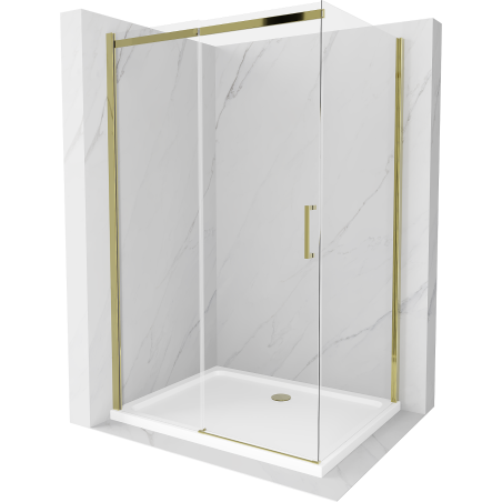 Mexen Omega cabină de duș extensibilă 110 x 90 cm, transparent, Aurie + cadă de duș Flat - 825-110-090-50-00-4010