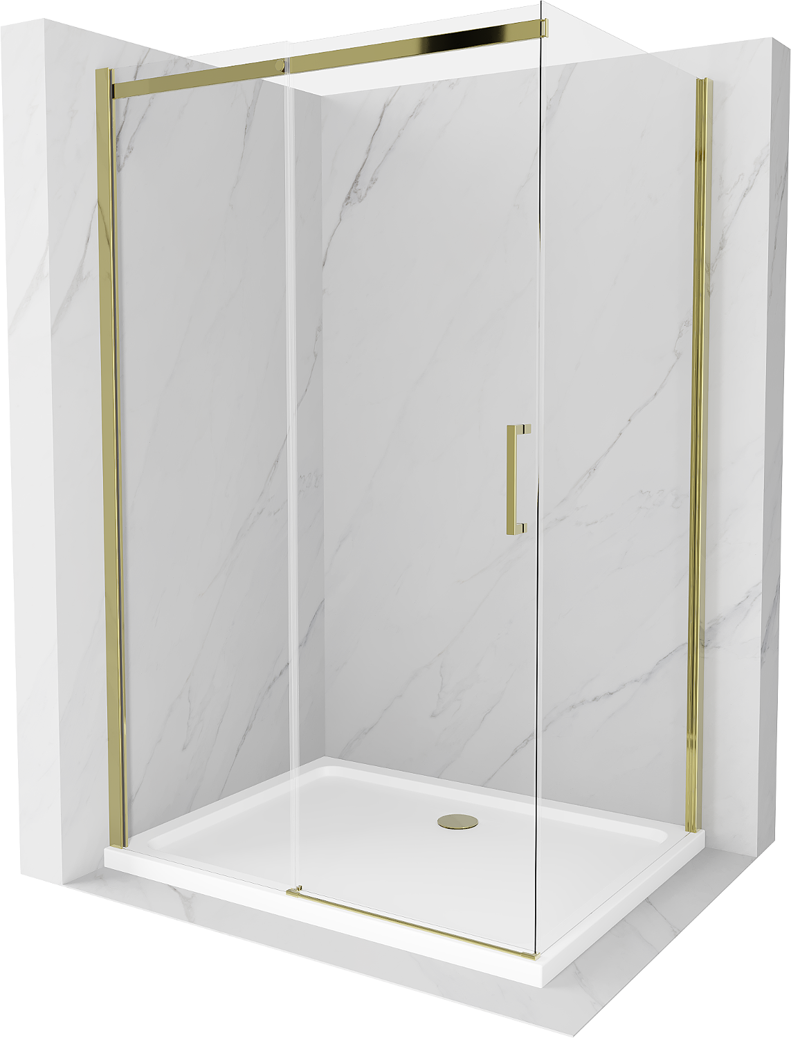 Mexen Omega cabină de duș extensibilă 120 x 90 cm, transparent, Aurie + cadă de duș Flat - 825-120-090-50-00-4010