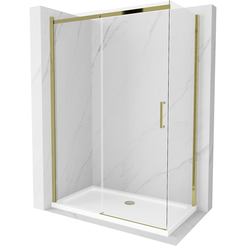 Mexen Omega cabină de duș extensibilă 130 x 70 cm, transparent, Aurie + cadă de duș Flat - 825-130-070-50-00-4010