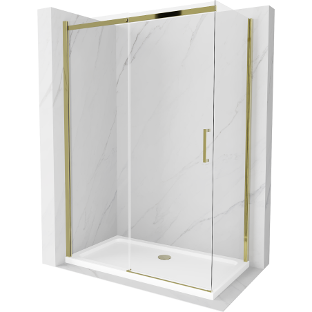 Mexen Omega cabină de duș extensibilă 130 x 70 cm, transparent, Aurie + cadă de duș Flat - 825-130-070-50-00-4010