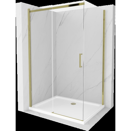 Mexen Omega cabină de duș extensibilă 130 x 90 cm, transparent, Aurie + cadă de duș Flat - 825-130-090-50-00-4010