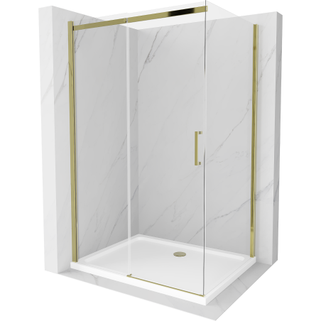 Mexen Omega cabină de duș extensibilă 130 x 100 cm, transparent, Aurie + cadă de duș Flat - 825-130-100-50-00-4010