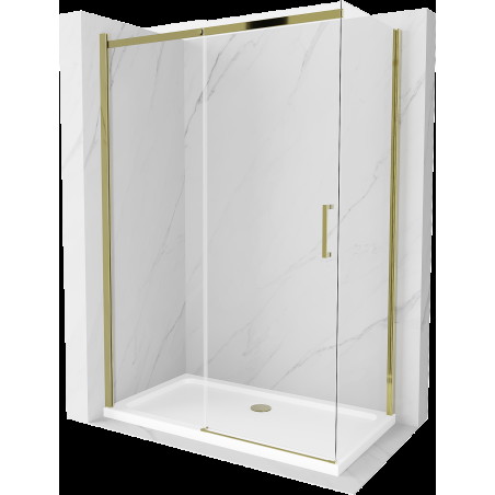 Mexen Omega cabină de duș extensibilă 140 x 80 cm, transparent, Aurie + cadă de duș Flat - 825-140-080-50-00-4010