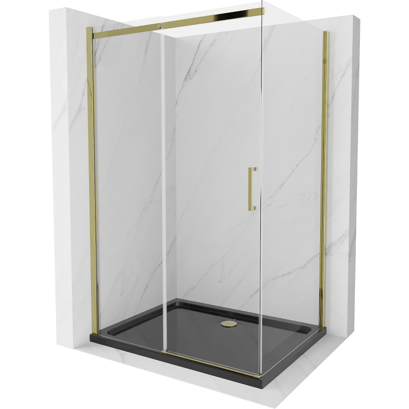 Mexen Omega cabină de duș extensibilă 120 x 90 cm, transparent, Aurie + cadă de duș Flat, Neagră - 825-120-090-50-00-4070G