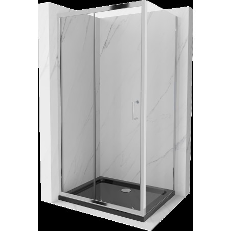 Mexen Apia cabină de duș extensibilă 130 x 90 cm, transparent, Crom + cadă de duș Flat, Neagră - 840-130-090-01-00-4070