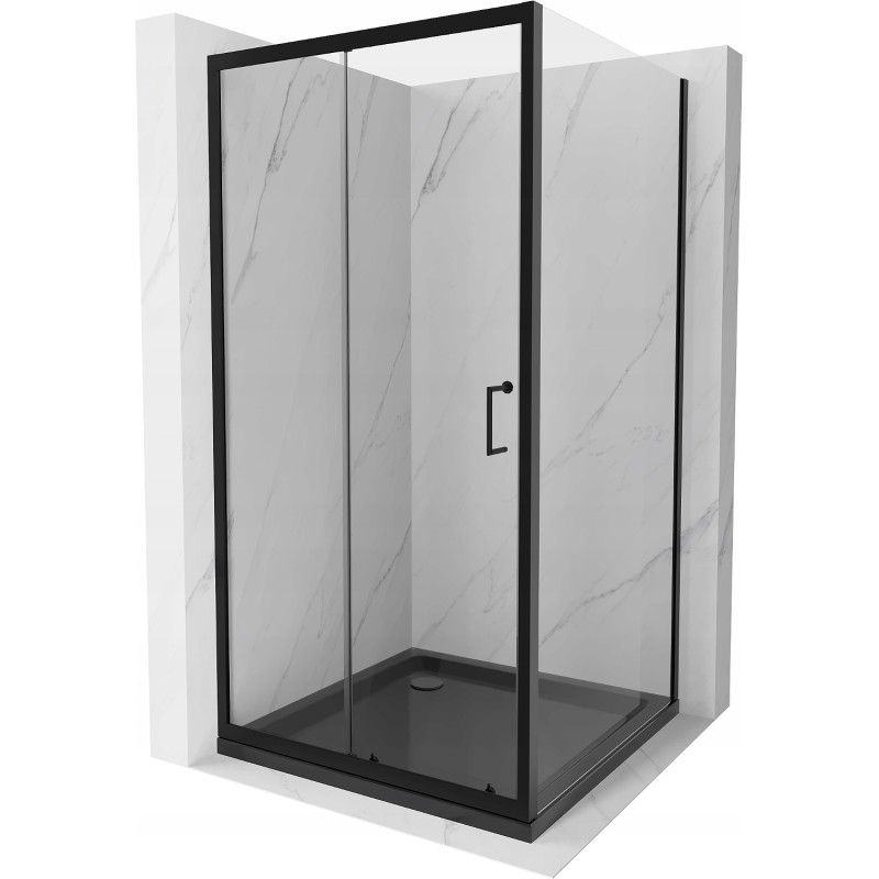 Mexen Apia cabină de duș extensibilă 100 x 100 cm, transparent, Neagră + cadă de duș Flat, Neagră - 840-100-100-70-00-4070B