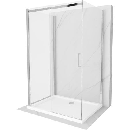 Mexen Omega cabină de duș extensibilă cu 3 pereți 120 x 80 cm, Transparent, Crom + cadă pentru duș Flat - 825-120-080-01-00-3s-4