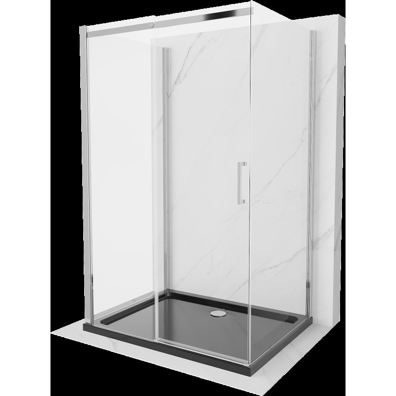 Mexen Omega cabină de duș extensibilă cu 3 pereți 100 x 80 cm, Transparent, Crom + cadă pentru duș Flat - 825-100-080-01-00-3s-4