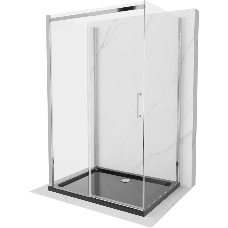 Mexen Omega cabină de duș extensibilă cu 3 pereți 130 x 80 cm, Transparent, Crom + cadă pentru duș Flat - 825-130-080-01-00-3s-4