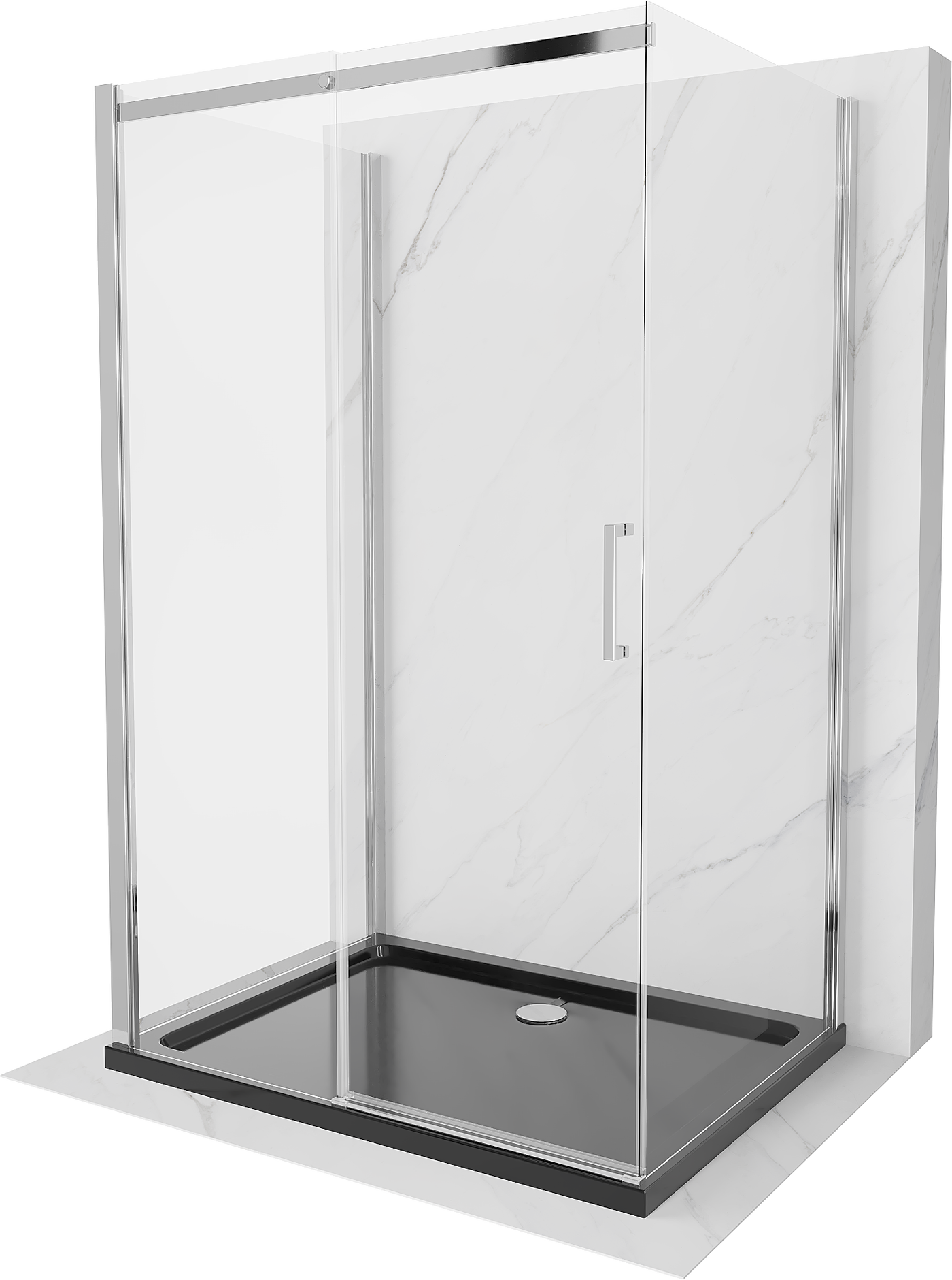 Mexen Omega cabină de duș extensibilă cu 3 pereți 130 x 80 cm, Transparent, Crom + cadă pentru duș Flat - 825-130-080-01-00-3s-4