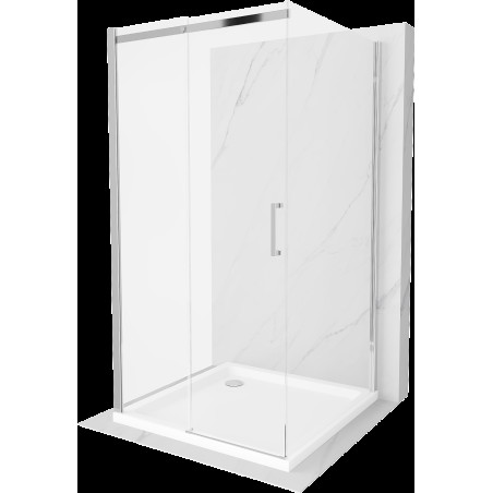 Mexen Omega cabină de duș extensibilă cu 3 pereți 100 x 100 cm, Transparent, Crom + cadă pentru duș Flat - 825-100-100-01-00-3s-