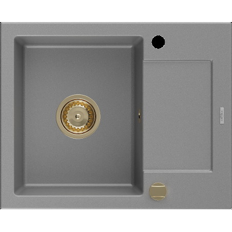 Mexen Enzo chiuvetă din granit cu 1 compartiment cu picurător 576 x 465 mm, gri, sifon Auriu - 6506571005-71-G